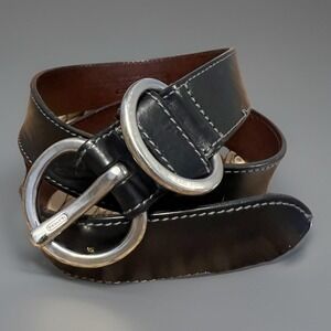 Vintage Coach  Black  Leather Belt,italy Solid Brass Buckle 3524 Small 38 1/4"